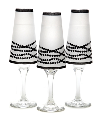 Her Pearls Paper Champagne Glass Shades. Black or white pearl pattern on white background.