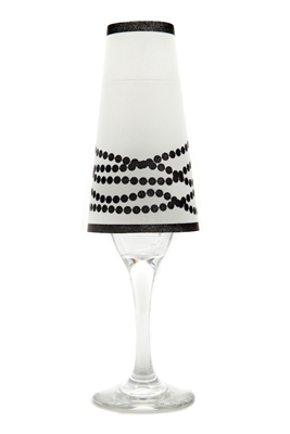 Her Pearls Champagne Shades by di Potter in a pearl pattern in black or white on vellum paper made in the USA for a champagne glass with a flameless tea light for bridal showers