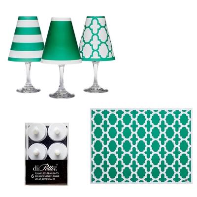 St Patrick's Day Party  White Wine Glass Shades  Set of 6 by di Potter.  it's easy to decorate for the night with translucent paper white wine glass shades and tea lights.