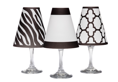 Manhattan White Wine Glass Shades Set of 6 by di Potter zebra fret and border pattern in black white or gray modern animal print signature collection add to a wine glass with a flameless tea light