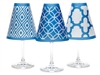 Coordinating fret, circle, and diamond pattern paper white wine glass shades. Available in isle blue, fiesta orange and oasis green.  Made in the USA.