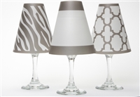 Manhattan White Wine Glass Shades Set of 6 by di Potter zebra fret and border pattern in black white or gray modern animal print signature collection add to a wine glass with a flameless tea light