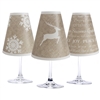 Holiday Burlap translucent paper white wine glass shades by di Potter. Christmas shades.  Set of 6 coordinating reindeer tree and snowflake shades.