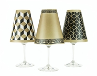 Modern geometric cube, greek key, and 3D line pattern paper white wine glass shades.