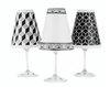 Modern geometric cube, greek key, and 3D line pattern paper white wine glass shades.