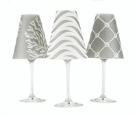 Set of 6 costal coordinating wave, rope and nautical reef pattern translucent paper white wine glass shades.  Available in sea blue, whitewash and fog gray.  Made in the USA.