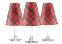 Holiday Plaid translucent paper white wine glass shades by di Potter.  6 plaid pattern shades.  Made in the USA.  Christmas and Holiday shade.