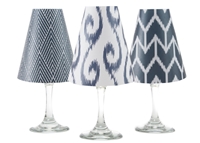 Coordinating Ikat brick, swirl and diamond paper white wine glass shades. Available in Bahama Blue, Aqua, Rose and Midnight Blue  Made in the USA.