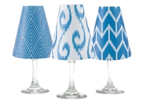 Coordinating Ikat brick, swirl and diamond paper white wine glass shades. Available in Bahama Blue, Aqua, Rose and Midnight Blue  Made in the USA.