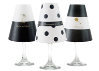 Coordinating polka dot, stripe and bold paper white wine glass shades. Available in Bahama Blue, Aqua, Rose and Midnight Blue  Made in the USA.
