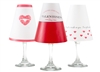 Coordinating kiss, Valentine's Day and heart paper white wine glass shades. Available in Bahama Blue, Aqua, Rose and Midnight Blue  Made in the USA.