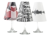 Set of 6 coordinating geometric, abstract and soundwave pattern translucent paper white wine glass shades by di Potter.  Made in the USA.