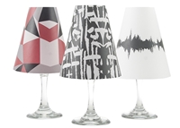 Set of 6 coordinating geometric, abstract and soundwave pattern translucent paper white wine glass shades by di Potter.  Made in the USA.