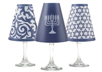 Set of 6 coordinating menorah, star of david and ginger jar pattern translucent paper white wine glass shades by di Potter.  Made in the USA