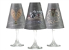 Set of 6 coordinating sleigh, snowshoes, and wreath pattern translucent paper white wine glass shades by di Potter.  Made in the USA