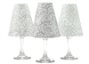 Set of 6 coordinating roses, leaves and zinnias pattern translucent paper white wine glass shades by di Potter.  Intended to be colored in using either colored pencils or markers.  Made in the USA