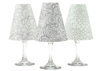 Set of 6 coordinating roses, leaves and zinnias pattern translucent paper white wine glass shades by di Potter.  Intended to be colored in using either colored pencils or markers.  Made in the USA