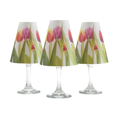 Set of 6 coordinating tulip pattern translucent paper white wine glass shades.  Ready to assemble.   Made in the USA.