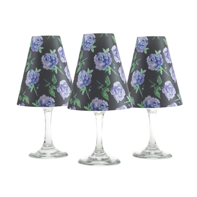 Set of 6 coordinating floral periwinkle blue pattern translucent paper white wine glass shades.  Ready to assemble.   Made in the USA.