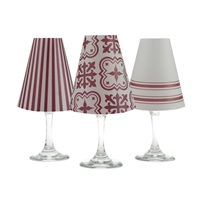 Modern Farmhouse White Wine Glass Shades  Set of 6 by di Potter. Stripe, tile and solid  pattern paper vellum new collection for use with wine glasses and flameless tea lights