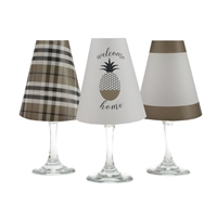 Welcome Home White Wine Glass Shades  Set of 6 by di Potter. Pineapple, plaid and solid  pattern paper vellum new collection for use with wine glasses and flameless tea lights