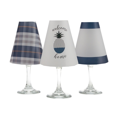 Welcome Home White Wine Glass Shades  Set of 6 by di Potter. Pineapple, plaid and solid  pattern paper vellum new collection for use with wine glasses and flameless tea lights
