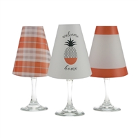 Welcome Home White Wine Glass Shades  Set of 6 by di Potter. Pineapple, plaid and solid  pattern paper vellum new collection for use with wine glasses and flameless tea lights