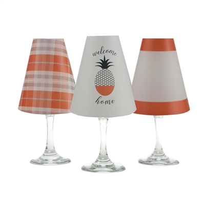 Welcome Home White Wine Glass Shades  Set of 6 by di Potter. Pineapple, plaid and solid  pattern paper vellum new collection for use with wine glasses and flameless tea lights