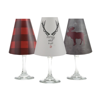 Merry & Bright White Wine Glass Shades  Set of 6 by di Potter. Great for a holiday party or to decorate your mantel. Buffalo plaid pattern paper vellum new collection for use with wine glasses and flameless tea lights