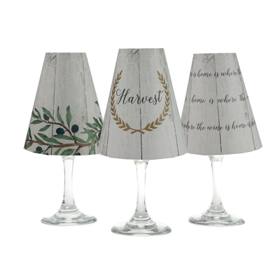 White Oak Harvest White Wine Glass Shades  Set of 6 by di Potter. Great for a wine tasting party. Harvest design pattern paper vellum new collection for use with wine glasses and flameless tea lights