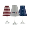 Set of 6 coordinating red white and blue translucent paper white wine glass shades by di Potter.  Simple add a tea light to a wine glass to create simple table decor.  Made in the USA