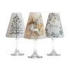 Set of 6 coordinating Paris street sign, harlequin and love poem pattern translucent paper white wine glass shades.   Made in the USA.