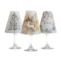 Set of 6 coordinating Paris street sign, harlequin and love poem pattern translucent paper white wine glass shades.   Made in the USA.