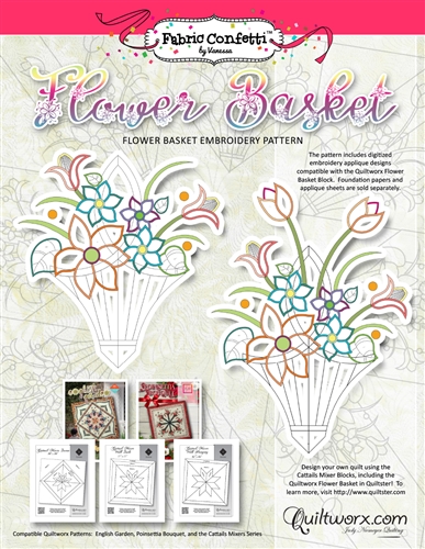 Flower Basket Embroidery Pattern - Hard Copy ~ CD