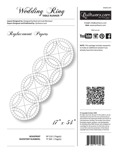 Wedding Ring Table Runner Replacement Papers