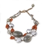 A double strand Sterling Silver chain Bracelet featuring Labradorite Gemstones, Coral and Grey Freshwater Pearl accents. The chain is also enhanced with Pyrite Beads. Made in Italy by Mattio Mazza. Lobster Clasp, adjustable in Length 6 3/4" to 8"