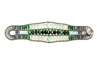 Two-tone Green Cuff Bracelet. This beaded gemstone design by Ziio features soft translucent Green Fluorite in contrast with the bold Green of Malachite. Murano Glass Seed Beads create the form & design. Hand crafted on Stainless Steel  wire. Made in Italy