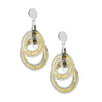 These tow-tone Sterling Silver Drop Earrings by Frederic Duclos will easily become your go-to piece. Crafted in Yellow Gold plated and White Sterling it features two drop rings graduating in size. Sterling Silver Posts. Length 1 3/8 inch. Made in Italy