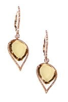 Stunning Earrings by J.Jewels. The golden, warm glow of the Cognac Quartz Gemstones is amazing in these teardrop Earrings. 0.70ctw of Pave set White Diamonds descend down the extended post and frame the Gemstones. Made in Italy. 18k Gold, lever back
