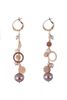 Beautiful long Chandelier Earrings, full of movement, in 18K Rose Gold. Multi-sized Pearls and gold charms descend down the drop. Pearls are White, Pink & Grey and vary in size from 3mm to 9.5mm. Lever Backs. Made in Italy by Zoccai. Length 2 1/2"