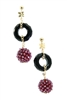 Crafted in Italy by Rajola, a sphere of Purple Garnet Gemstones descend from a ring of Black Onyx. Tiny garnet beads have been hand woven onto a sphere to create this unique effect. The post and chain links are made of 18k Gold.