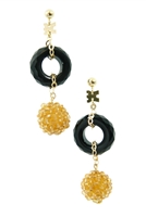 Crafted in Italy by Rajola, a sphere of Citrine Gemstones descend from a ring of Black Onyx. Tiny Citrine beads have been hand woven onto a sphere to create this unique effect. The post and chain links are made of 18k Gold.