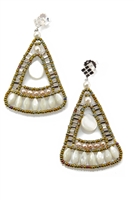 Beautiful White Mother of Pearl, Water Pearl and Silver Bead Drop Earrings by Ziio. Hand crafted in Italy, their triangular shape compliments all. Golden Murano Glass seed beads create the framework. Sterling Silver Posts. Length 2 1/2 inches