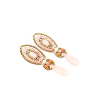 Own the warmth of the sun with these Morganite Drop Earrings by Ziio. Embellished at the top with Coral &  Moonstone gemstones, these long drop/chandelier Earrings are completed with a polished tear-drop Morganite Gemstones. Made in Italy