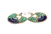 Make a statement with these amazing Chandelier Peacock Earrings by Ziio. The fan shape is filled with Turquoise Gemstones at the sides, Blue Lapis at the bottom and a large White Baroque Pearl at the center. Hand beaded in Italy on stainless steel wire