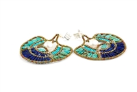 Make a statement with these amazing Chandelier Peacock Earrings by Ziio. The fan shape is filled with Turquoise Gemstones at the sides, Blue Lapis at the bottom and a large White Baroque Pearl at the center. Hand beaded in Italy on stainless steel wire