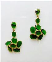 Stunning bezel set Green Tsavorite Garnet Drop Earrings. The rare Tsavorite Garnet is a beautiful, vibrant emerald green. Set in 18k Yellow Gold, made in Italy. A unique design that can take you from day to evening. Length 1 1/2 inch. 8.91ctw