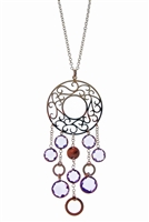 The 18k Gold is cut like lace work in this unique designer Pendant Necklace. From a circular Gold, open work Pendant descends seven Bezel set, faceted Purple Amethyst Gemstones. Set your self apart with this Limited Edition Piece from Legi. Made in Italy.