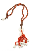 Beautiful drop Pendant is held by two White Coral Beads with strands of Sciacca Coral Beads as the Tassel with White Coral Beads at the ends. The cord band has additional strands of Sciacca Coral wrapped along the length. Button closure. Made in Italy