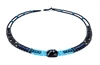 From Ziio's Twilight Collection. This classic Armonia Necklace has shades of Blue & Black. Black Onyx, Blue Lapis, Turquoise, Zircon, Murano Glass Beads. 925 Sterling Silver Button Closure. Adjustable length from 18" to 16". Hand crafted in Italy